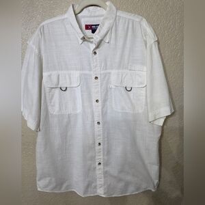 Reel Legends White Cotton Short-Sleeve Button-Front Fishing Shirt